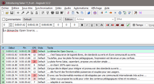 Copie d'écran du logiciel Aegisub qui permet de sous-titrer des vidéos