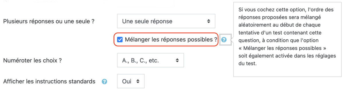 Réglage Moodle : mélange aléatoire des propositions de réponses dans les QCM/QCU