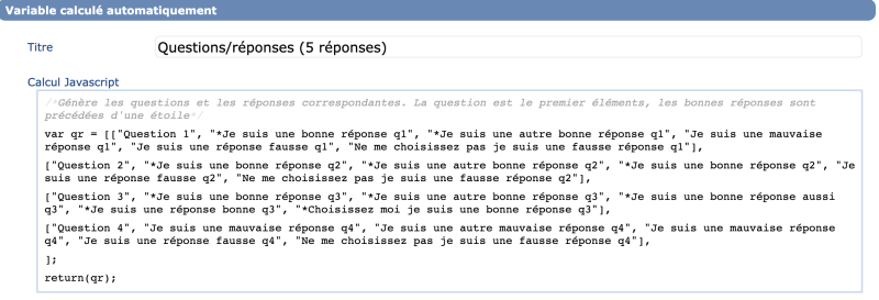 Saisie des questions et des réponses