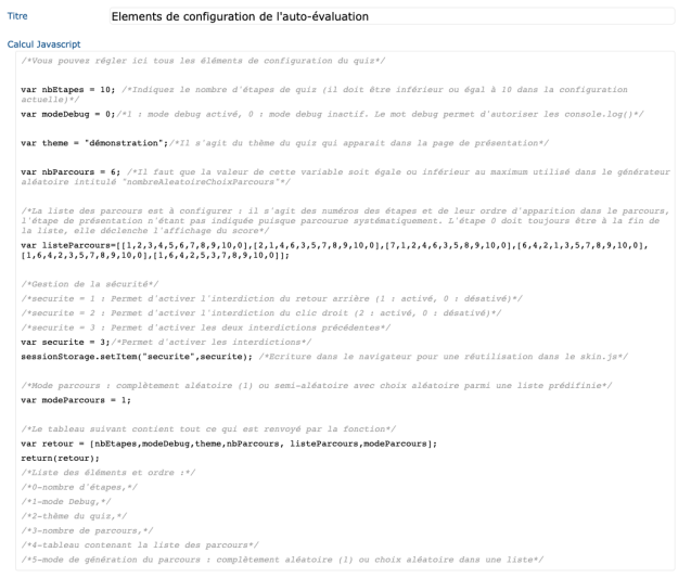 Configuration du quiz