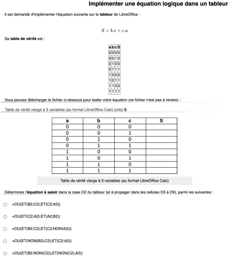 Implémentation d'une équation logique dans un tableur